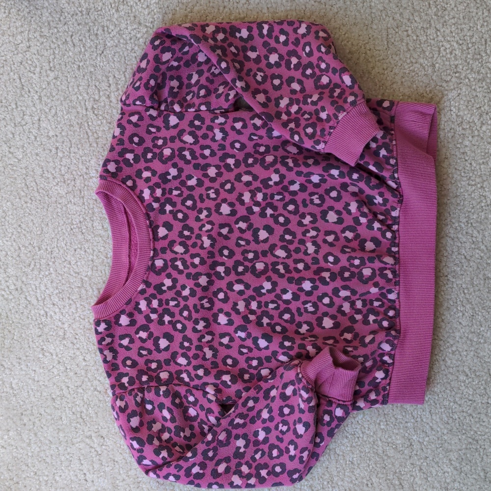 Little Girls Pink Leopard Print Puff Sleeve Sweatshirt